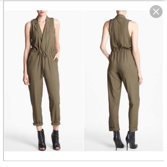 “RBL” OLIVE GREEN V-NECK CLEEVLESS JUMPSUIT - SMALL - Picture 1 of 12